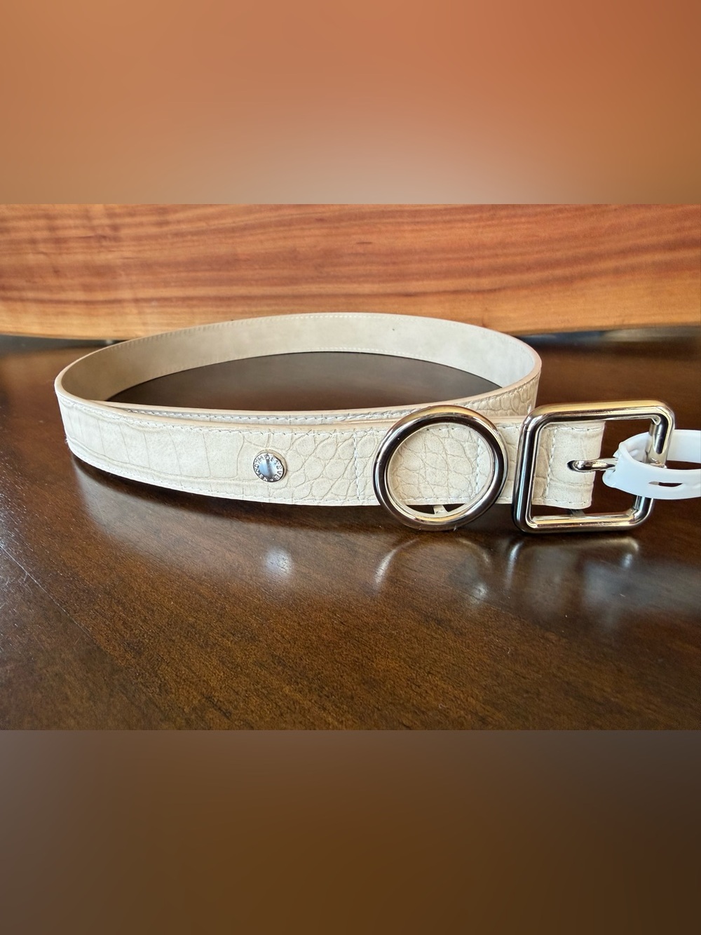 Steve Madden Cream Croc Embossed Belt Size Small Silver Buckle